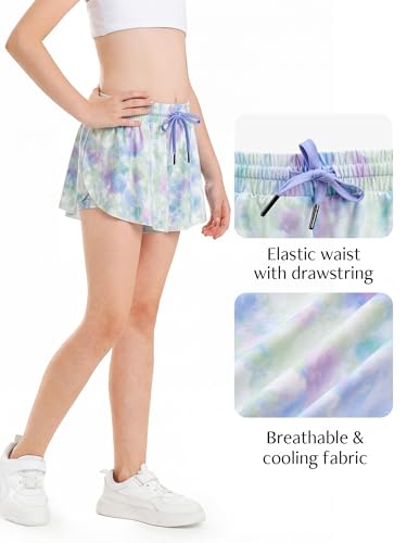Image of Stelle Girls Flowy Shorts with Pockets Athletic Running Skirt High Waist Butterfly 2 in 1 Sports Short 5-16 Years