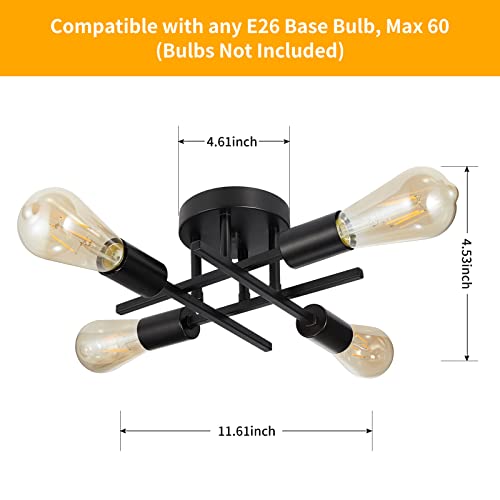 Linmifo Semi Flush Mount Ceiling Light Fixture 4-Light, Modern Farmhouse Close To Ceiling Light Black, E26 Socket Chandelier Light Fixture Ceiling For Bedroom Kitchen Hallway Bathroom Living Room Dining Room thumb #1