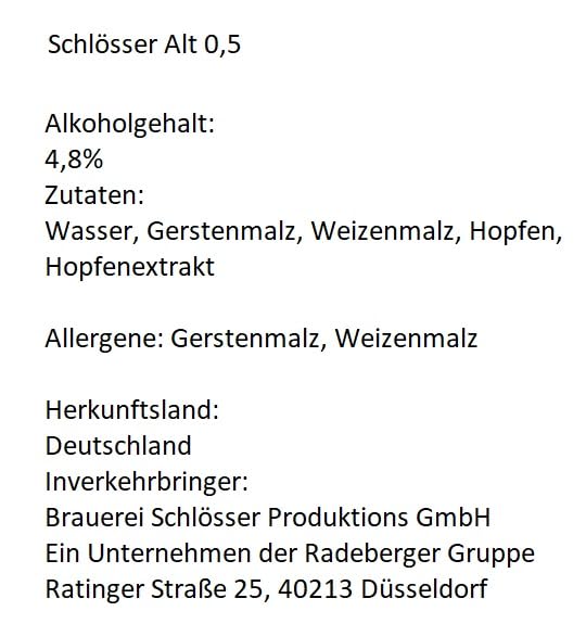 20 Flaschen Schlösser Alt a 0,5L 4,8% Vol. inc. 1.60€ MEHRWEG Pfand