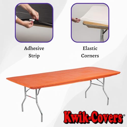 Image of Kwik-Covers 6' Rectangle Plastic Table Covers 30 inch x 72 inch, Bundle of 5 (Orange)