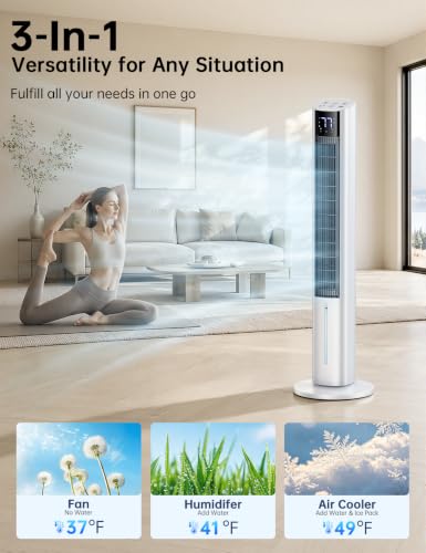 Image of 45 inch Windowless Air Conditioner for Bedroom, 25dB Ultra-Quiet Sleep Mode, 4L Dual Tank Cooling 24H, 120 Swing Swamp Cooler Air Conditioner, 12H Timer, 3 Speeds & 4Modes Evaporative Air Cooler