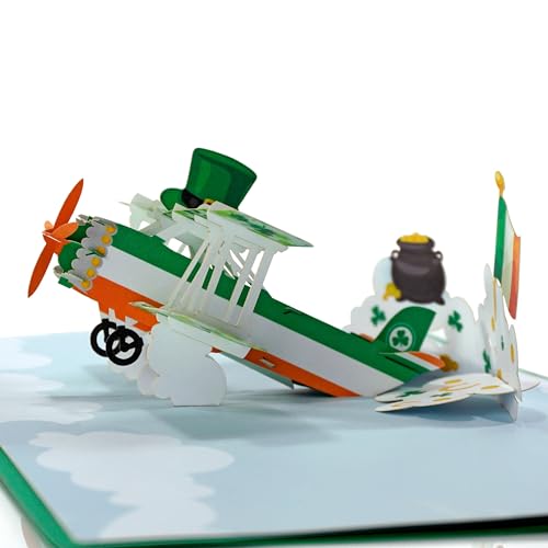 Carte pop-up 3D Happy Patrick Day Avion trèfle vert Saint-Patrick O26