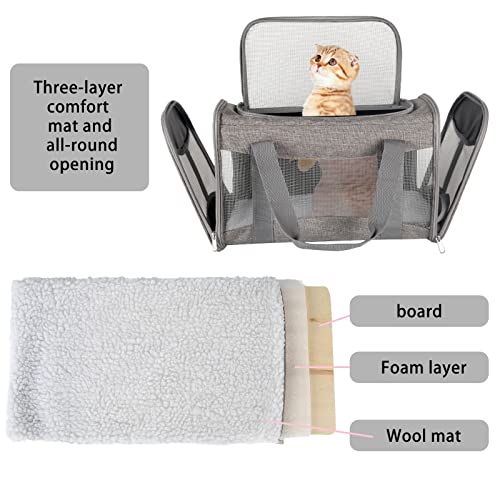 Image of Cat Carrying Case - Pet Carrier Airline Approved, Protable and Breathable Pet Travel Carrier Removable Fleece Pad, Collapsible Cat Carrier Dog Carrier for Medium Cats Small Cats Dogs (X-Large, Grey)