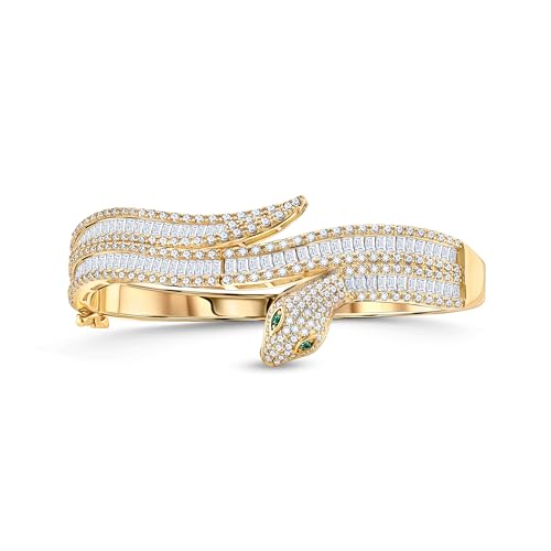 PORI JEWELERS 18K Gold Over 925 Sterling Silver Sparkly Wrap Snake Bangle Bracelet with Cubic Zirconias - For Women3