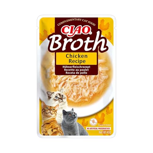 Ciao Broth by INABA Cat Treat - Chicken - 1 Pack (40g total) / Moist Cat Treat, Delicious & Healthy Snack, Food Topper, Side Dish, Complement, Natural, Grain Free, Yellow