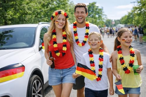 Ferragarde Deutschland Blumenkette – WM 2026 Fanartikel – Schwarz Rot Gold – Hawaii Kette – Fan Outfit & Deko – Fußball – Public Viewing – Wiederverwendbar