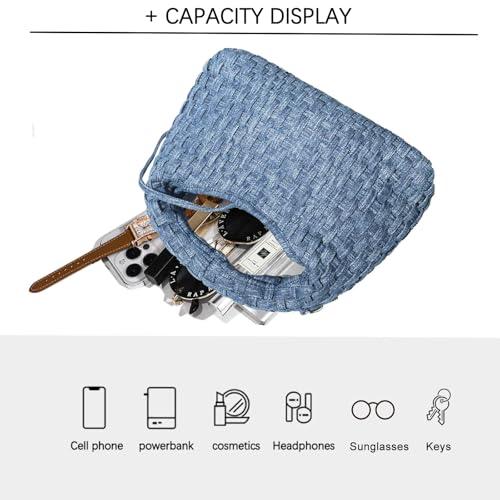 Image of JINMANXUE Fashion Mini Handbag For Women, Woven Tote Bucket Composite Bag Knitting Chain Bags, Crossbody Shoulder Purses