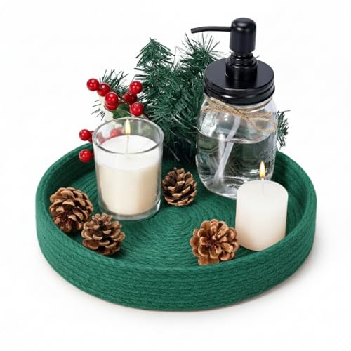Image of BOBBINY Decorative Round Rope Tray for Decor - Rope Tray for Kitchen Dining Room Table - The Perfect Small Candle Serving Tray for Coffee Table and Home Decor (Sea Green, 10x10 Inch (Pack of 1))