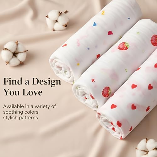 Image of Muslin Cotton Baby Swaddle | 110 x 100 cm | Ultra-Soft, Breathable & Lightweight | Multipurpose | Hypoallergenic | Unisex | Ideal Newborn Baby Gift (Heart /Strawberry /Confetti)