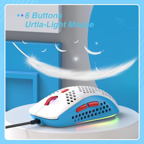 ZIYOU LANG T60 Teclado y Ratón para Juegos con Cable USB C en Espiral, UK Layout (QWERTY) Compact 60% Iluminado Teclado Mecánico Linear Rojo Switch-6400dpi RGB Mouse para PC Mac - Azul - imagen 7