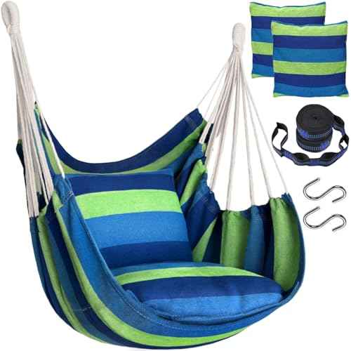 Image of Halalona Hammock Chair Hanging Hammock Chair Rope Swing 2 Cushions Included-Sturdy & Durable Soft Cotton Hand Woven Hammock Swing for Bedroom, Porch, Patio-Indoor /Outdoor