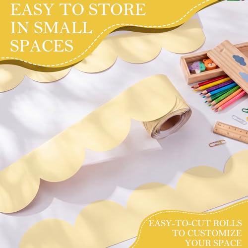 Image of 65 ft Yellow Scalloped Bulletin Board Borders Pastel Classroom Border Trim Colorful Borders Stickers Rolled Decorations for Classroom School Office Home Chalkboard Whiteboard Cork