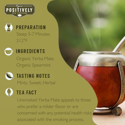 Image of Organic Positively Tea Company, Minty Mate, yerba Mate Tea Bags, 100 Count, Eco-Friendly Tea Bags, Non-GMO