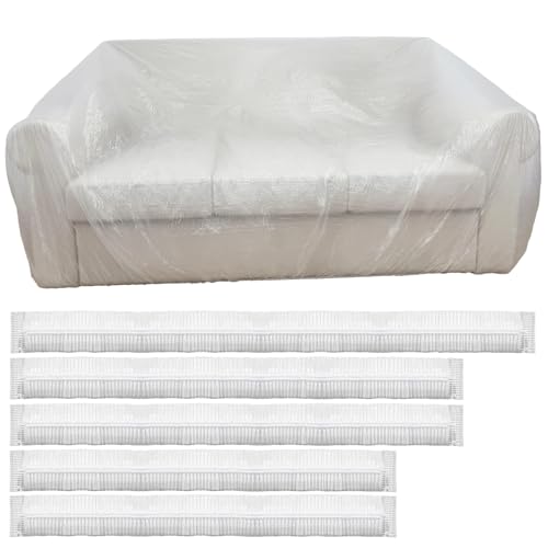 5 Pcs Disposable Furniture Dust Covers with Elastic, Plastic Dust Cover for Sofa Chair Dining Table TV Stand, Extra Large Clear Couch Bed Protector Covers for Moving and Storage, 3 Sizes (1XL 2L 2M)