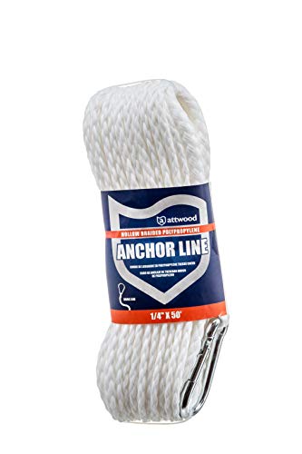 Attwood 11714-2 Hollow Braided Polypropylene Anchor Line 1/4" X 50', White #TOP4
