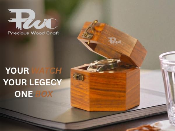 Image of Wooden Watch Box /Case, Handmade Hexagonal Shape, Gift For Men /Women, Watch Collection Box Case, Watch Storage Box, Watch Box Organizer Display, (Pack Of 1, Golden Brown)