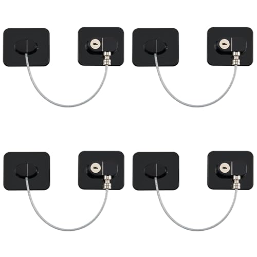 HalfofLife Refrigerator Lock Child Safety Cabinet Locks Mini Fridge Locks for Adults Heavy Duty Lock for Refrigerator Cabinets Drawers Safety with Key Black (4 PCS)