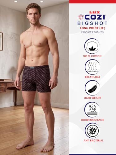 Image of Lux Cozi Men's 100% Cotton Printed Inner Elastic Long Trunk | Printed Long Trunk for Men | Color and Print May Vary | Long Trunk for Men Pack of 4
