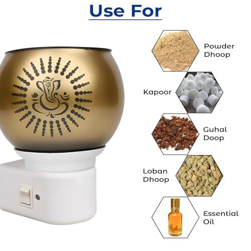 Image of Ganpati Kapoor Dani Night Lamp Multi Functional Essential Oil Camphor Burner for Fragrance /Aroma Diffuser for Home /Office /Room with Switch On /Off Button for Heating (Yellow)