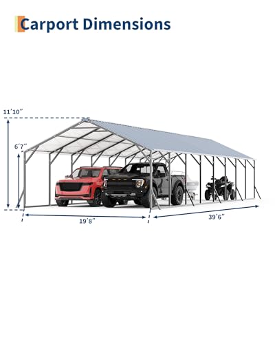 Image of GarveeLife 20'x40'x12' Metal Carport for Multiple Vehicles, Heavy Duty Car Ports, Vertical Roof Design, All-Weather Use, for Full-Size Pickup Trucks, Boats, and Tractors