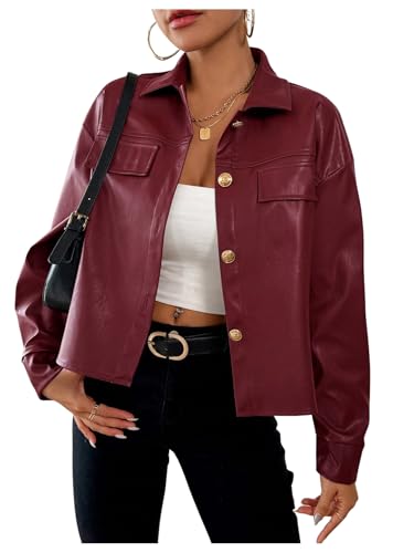 Milumia Women's Pu Leather Long Sleeve Jacket Button Front Motorcycle Coats