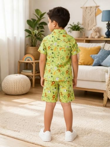 Image of superminis Boys Coordinated Set With Printed Rayon /Cotton Shirt and Shorts