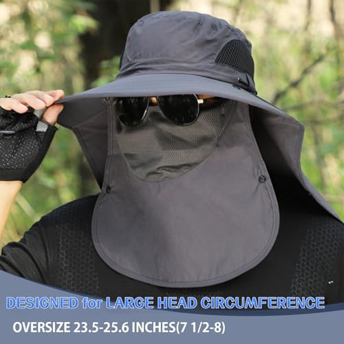 Image of ALANDUO Wide Brim XXL Sun Hats for Men Big Head, UPF 50+ Fishing Sun Hat with Neck Face Flap, Safari Boonie Hat for Men Women