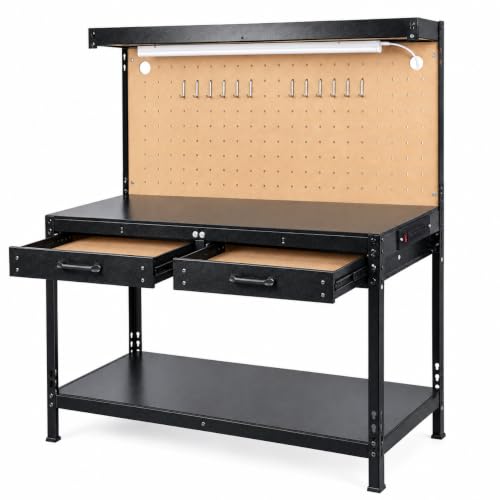 Pterying Garage Workbench with LED Light Bar