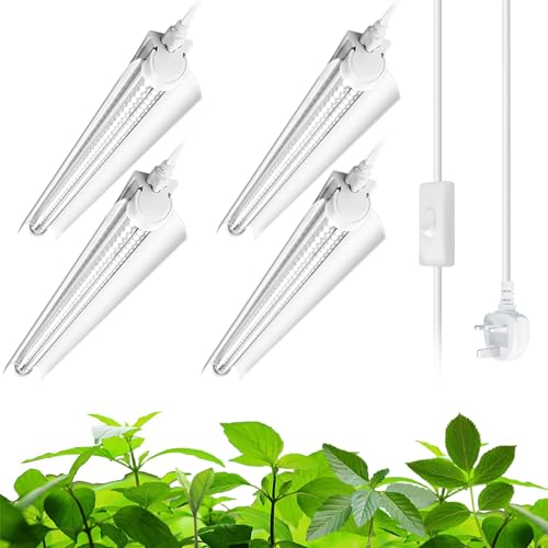 Barrina T8 LED Grow Light for Indoor Plants, 2FT 5000K White Plant Lights with ON/Off Switch, Full Spectrum Grow Light Strip, 96W(4 x 24W), Greenhouse, Linkable Design, 4 Pack