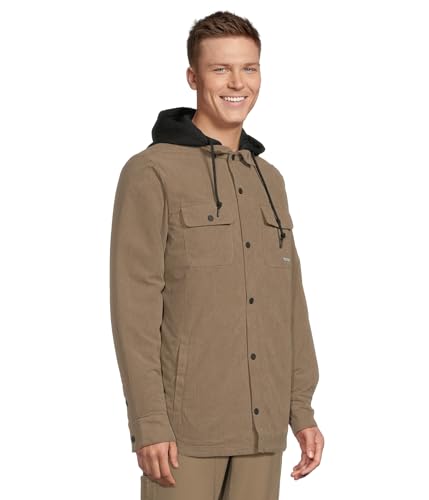 Image of Volcom Men's Kenson Insulated Flannel Shirt Jacket - Removable Fleece Hood, Taffeta Lined