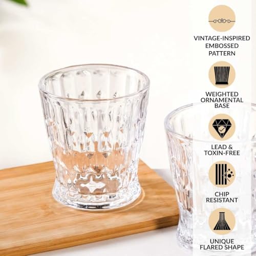 Image of Nestasia Transparent Set of 6 Small Juice Glasses (245 ml Each) - 100% Food Safe & Chip Resistant Diamond Patterned Tapering Tumblers - Ideal for Water, Tea, Coffee & Refreshments