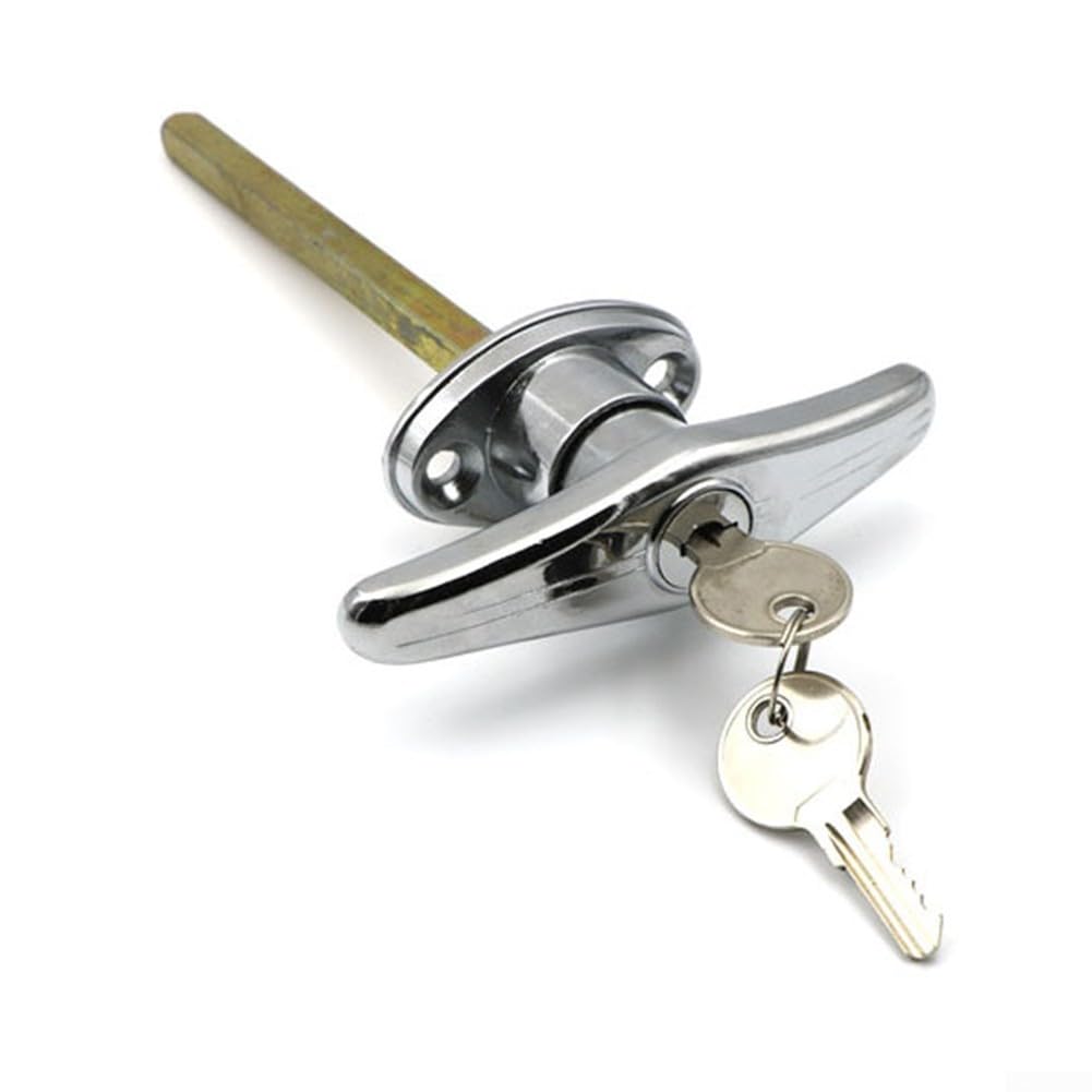 Cerradura de puerta de garaje con mango en T, cerradura de puerta de aleación de zinc, mango tipo T, kit de bloqueo de mango en T, barra de conexión, cerradura de puerta de chasis (plateado)