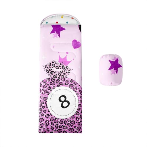 Bolsa de dormir jejeloiu Zebra 8 Ball para camping, diseño negro y púrpura, capacidad individual, rectangular, peso 3.1 pounds, para niños, uso en 3 estaciones (41°F-77°F) miniatura 1