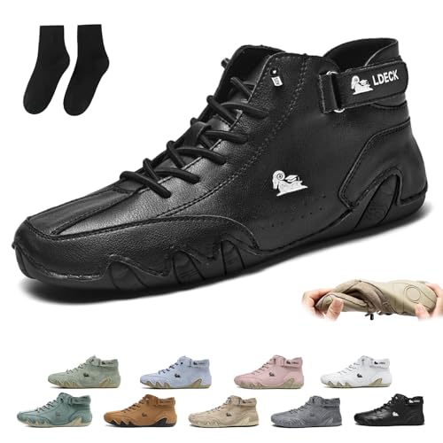 Anthoern Shoes, Anthoern Men's Waterproof Fashion Orthopedic Shoes, Handmade Suede High Boots Non-Slip Breathable Lightweight Beck Shoes for Walking and Standing(Black,US 12)