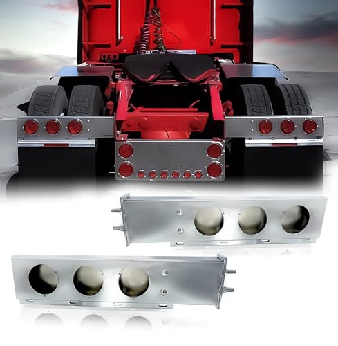 Image of TORQUE Mud Flap Hanger for Semi Trucks 2-1 /2 inch Bolt Spacing 30 inch Chrome, 4 inch Light Cutouts, Lights NOT Included, Spring Loaded, Straight, Right Left Included (TRMFH308)