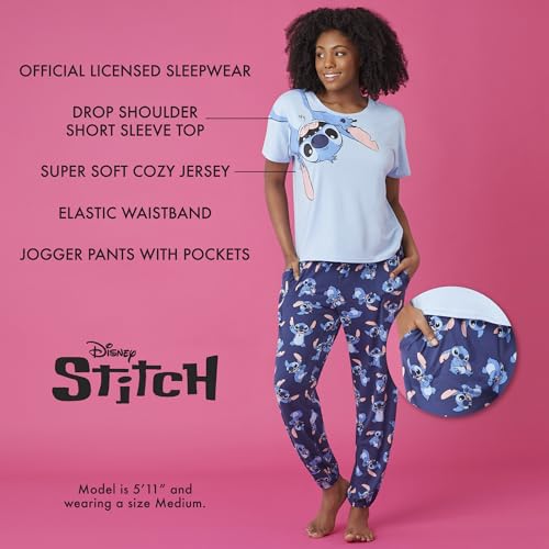 Image of Richard Leeds International Womens 2 Piece PJs Set - Disney | Hello Kitty | Snoopy - Short Sleeve Top & Jogger Lounge Sets