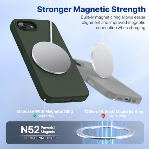Image of Miracase Magnetic for iPhone 17e Case & iPhone 16e Case, [Soft Anti-Scratch Microfiber Lining], Compatible with MagSafe, Silicone Shockproof Protection Phone Case for iPhone 17e /16e, Dark Green
