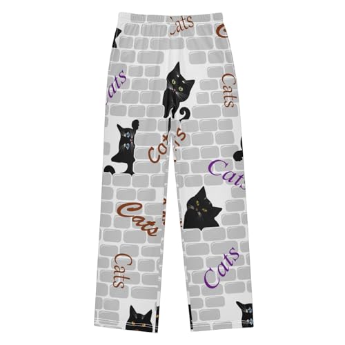 Boys' Pants Black Cats Brick Wall Long Bottoms Jogger Pants Elastic Waist Trousers with Pockets S-XL