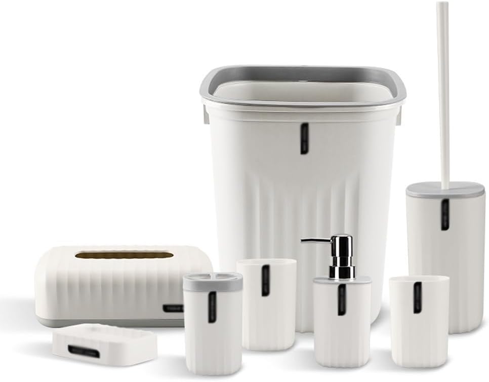 Hotel Home Bathroom Wash Pattern Eight-Piece Solid Color Bathroom Supplies Set(E)