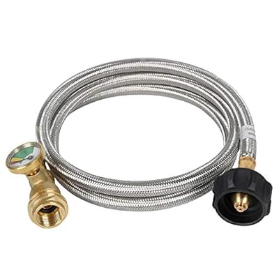 GasSaf 5FT Propane Tank Extension Hose with Gauge Replacement for Propane Tank, RV, Gas Grill Connection,Acme to Male QCC/POL Fittings