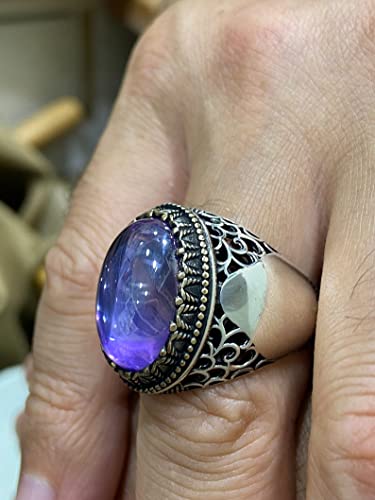 Men Handmade Ring, Amethyst Men's Ring, Ottoman Ring, Embroidered Men's Ring, 925K Sterling Silver Ring, Gift For Him #TOP6