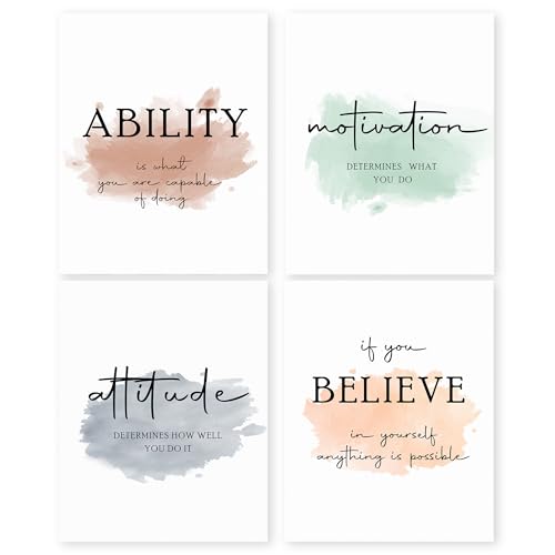 HRQKO Office Inspirational Quotes Wall Art Poster Prints Set of 4, Motivational Wall Art, Colorful Artwork Prints Posters Wall Decor, Affirmations Prints for Office Women Men 8”x10” Unframed