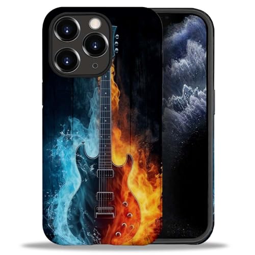 yicomon Compatible with iPhone 11 Pro Max Case, Music Water and Fire Guitar Pattern Print Matte Phone Case Durable Fashion Funny Liquid Silicone Case Soft Anti-Scratch Shockproof Protective Cover
