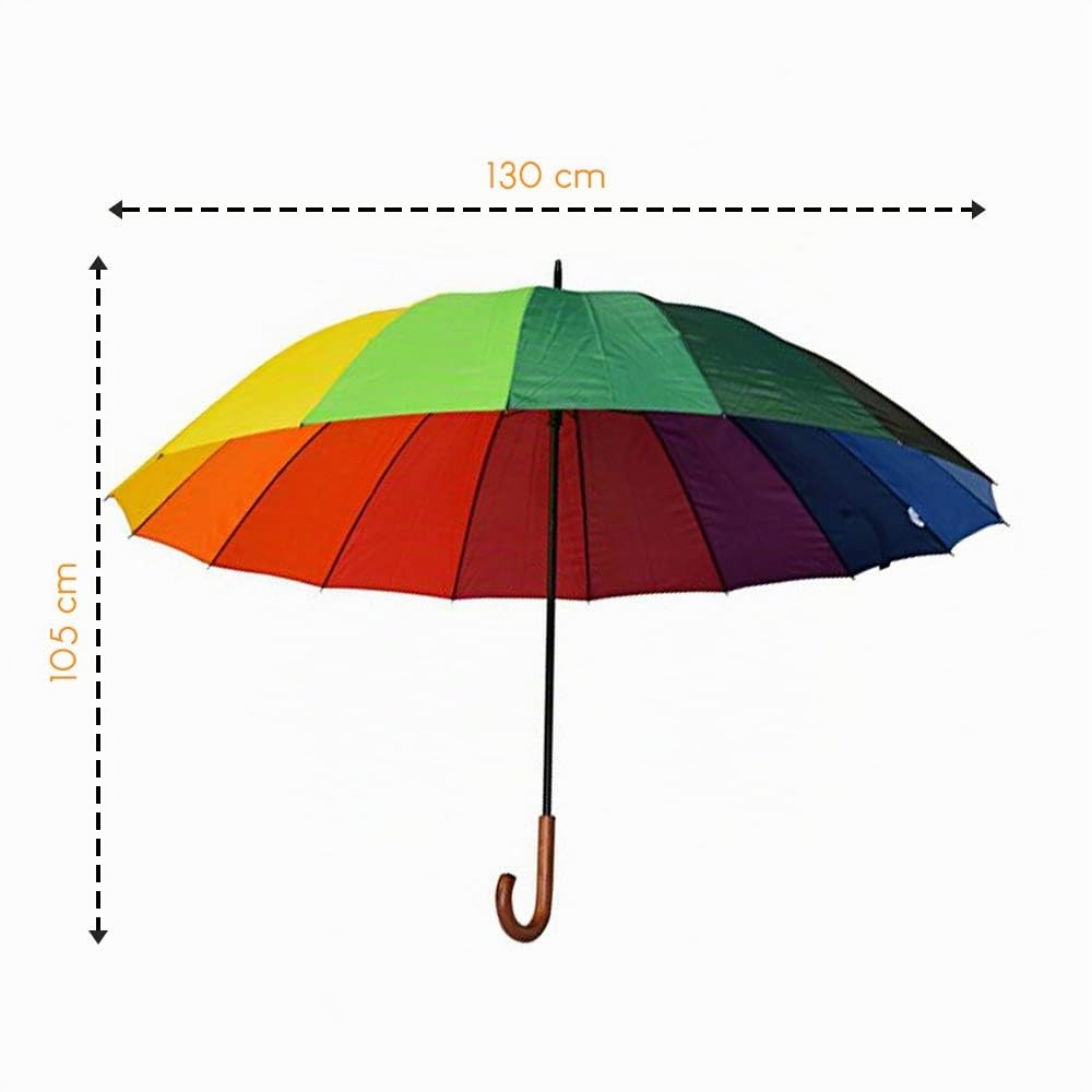 Paraguas Largo XXL para Dos Personas – Arco en Cielo – Happy Rain – Paraguas Largo con caña, 130 cm de diámetro, Muy Resistente, 16 Varillas, Multicolor