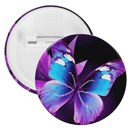 Broche ronde papillon bleu et violet pour égayer une blouse médicale blanche