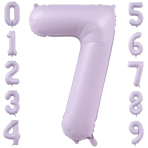 Image of Pastel Purple 7 Number Balloons,40 Inch Light Purple 7 Balloons Large Helium Foil Mylar Purple Number 7 Balloon for Birthday Party Anniversary Decorations