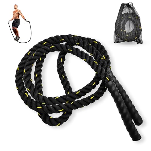 Bomvabe Schweres Sprungseil Erwachsener 0,7 kg für Frauen, Gewichtetes Springseil Lang 270 cm für Fitness Training, Springseil Boxen Profi für Muskelaufbau Kraftaufbau und Ausdauer, Schwarz