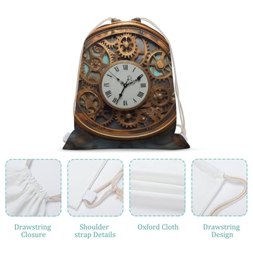 Rusty Steampunk Clock Drawstring Backpack Gym Bag Lightweight Sackpack Gift for Hiking Travel Beach Shopping4