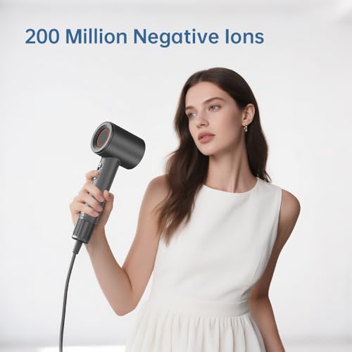 Image of BOWEI Professional High-Speed Ionic Hair Dryer, 110,000 RPM Motor Blow Dryer, 0.83 lbs Ultra-Lightweight, 200M Negative Ions for Frizz, 49dB Quiet, Smart Heat Control, Fast Drying, Gray