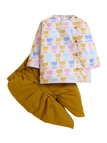 Image of POLKA TOTS Premium Cotton Dhoti Kurta Set for Kids Boys | Traditional Angrakha Style Ethnic Wear for Boys | Kurta Dhoti Set for Kids | Festive & Wedding Clothing Set for Baby